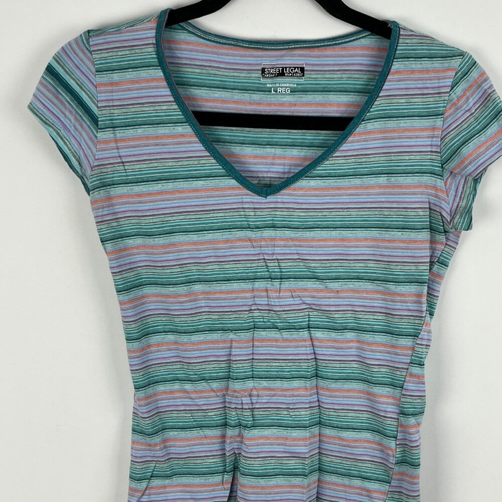 Street Legal Kids Top T Shirt Size L Multicolor Short Sleeve V Neck Stretch Cott